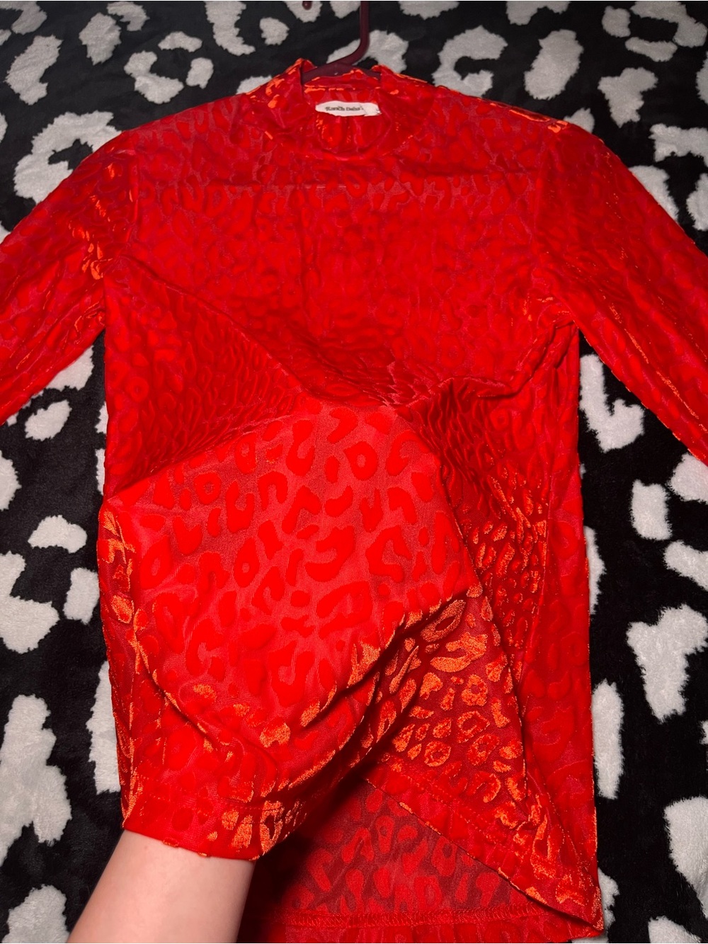 Red Long-Sleeve Animal Print Top - Picture 2 of 3